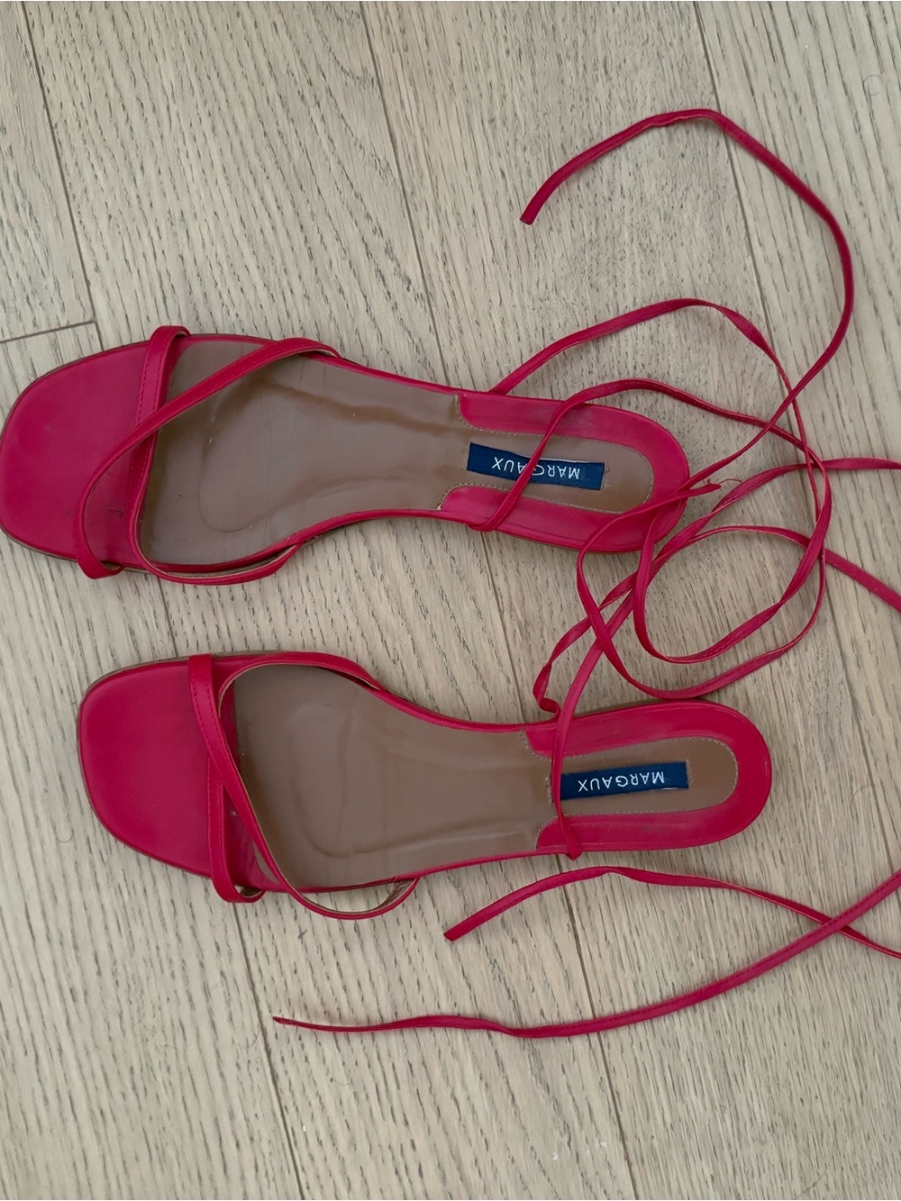Margaux Red Lace-Up Square Toe Sandals